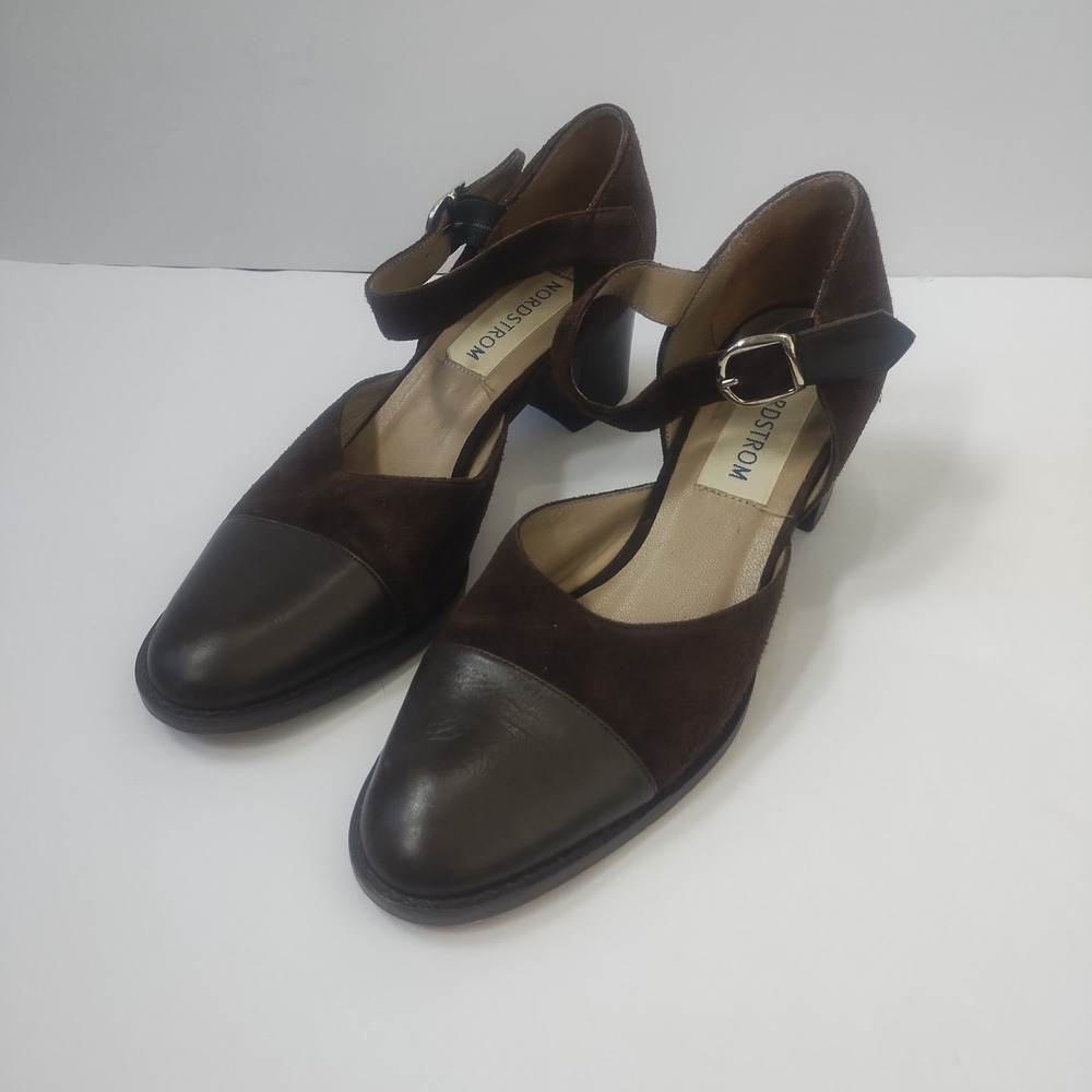 Nordstrom Mary Jane Heels Womens 7.5 Chocolate Brown Suede Leather Made in Italy